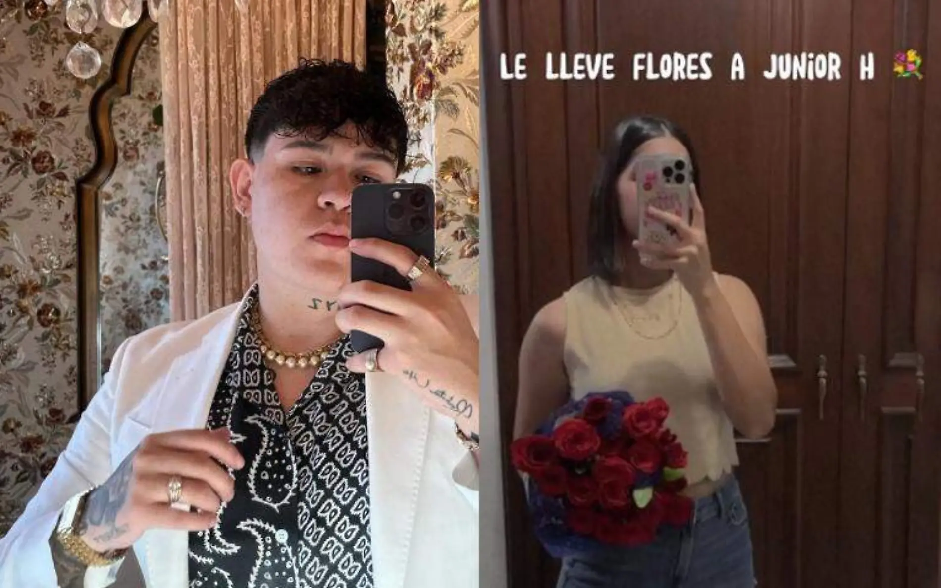 Fan de Junior H le lleva un ramo de flores hasta su concierto en Ciudad Madero Facebook @ y Captura de pantalla TikTok